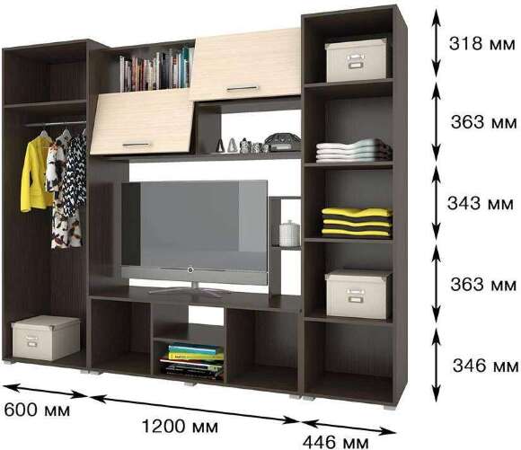 Стенка для гостиной Флора-2 (Горизонт) Венге / Дуб молочный