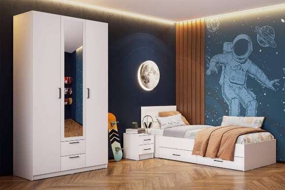 Кровать одинарная с ящиками Бали, Белый шагрень Кровать одинарная с ящиками Бали, Белый шагрень