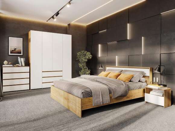 Спальня Некст 1 вар. 1 / Дуб золотой/Белый